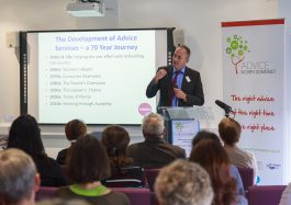 photo: Michael Bell speaking at Advice North Somerset Conference