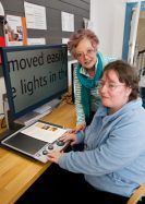 Photo: Wendy Wardman volunteer at the Eye Clinic at Weston Hospital and Vision North Somerset member Avis